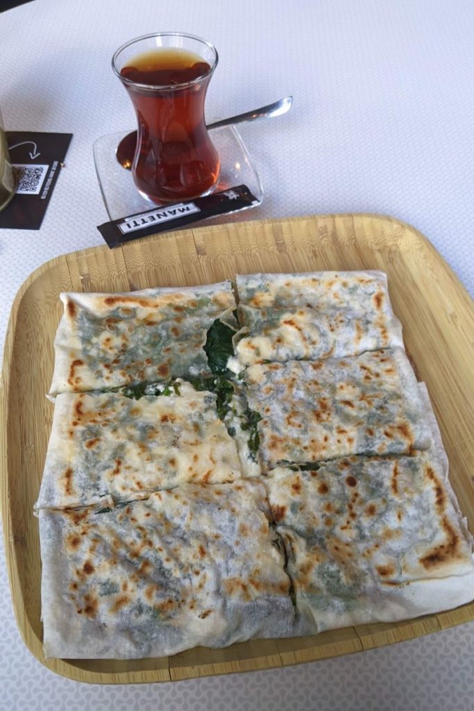 Spinach and feta gozleme with Turkish cay tea