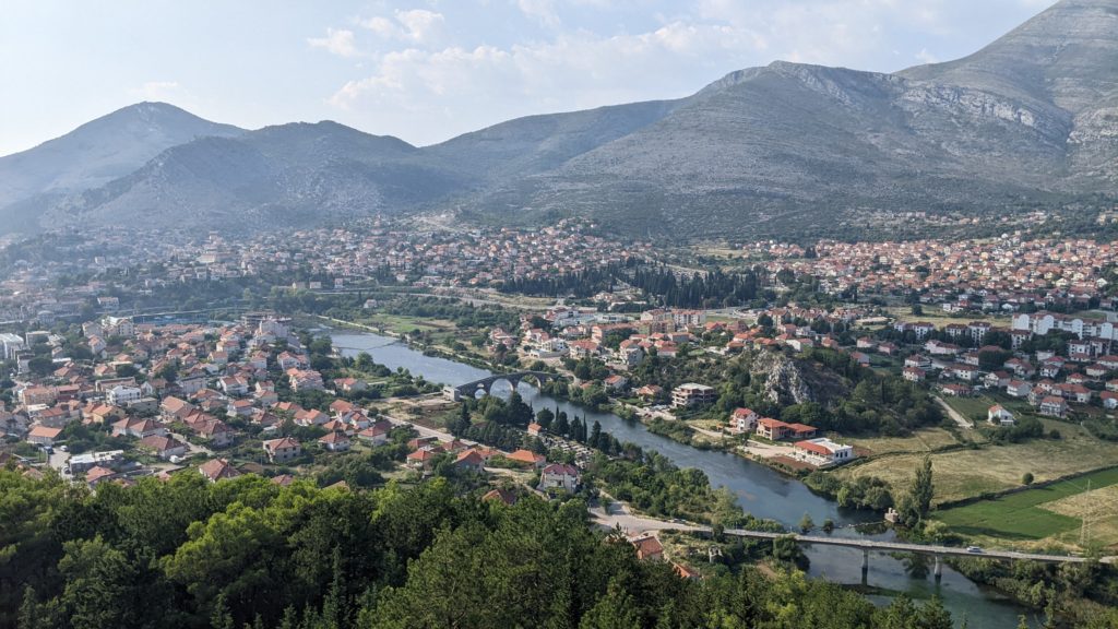 View of Trebinje, Bosnia and Herzegovina from the hill at Hercegovacka Gracanica.